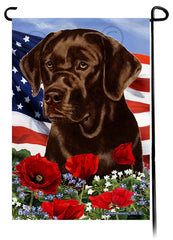 Labrador Retriever English Chocolate - Patriotic Flowers Garden Flag