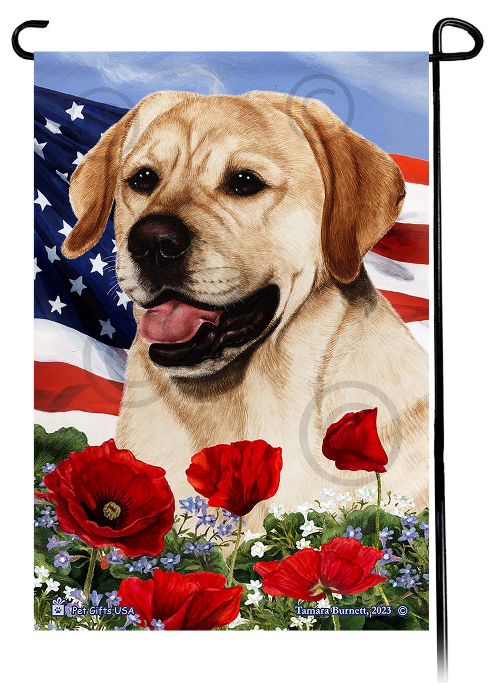 Labrador Retriever English Yellow - Patriotic Flowers Garden Flag