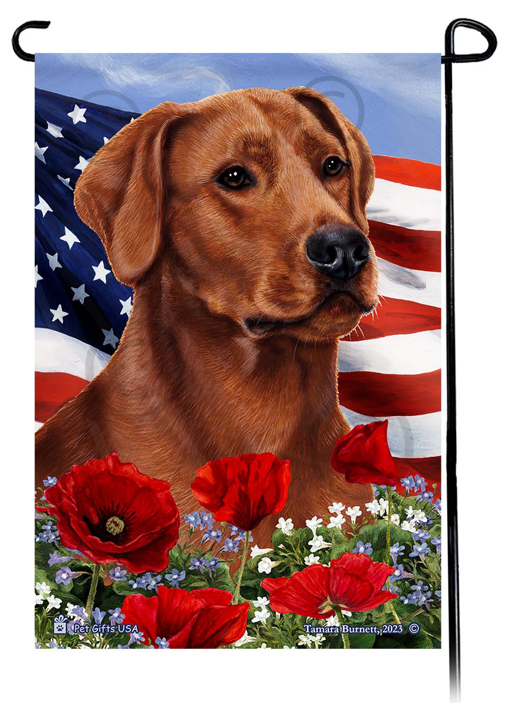Labrador Retriever American Red - Patriotic Flowers Garden Flag