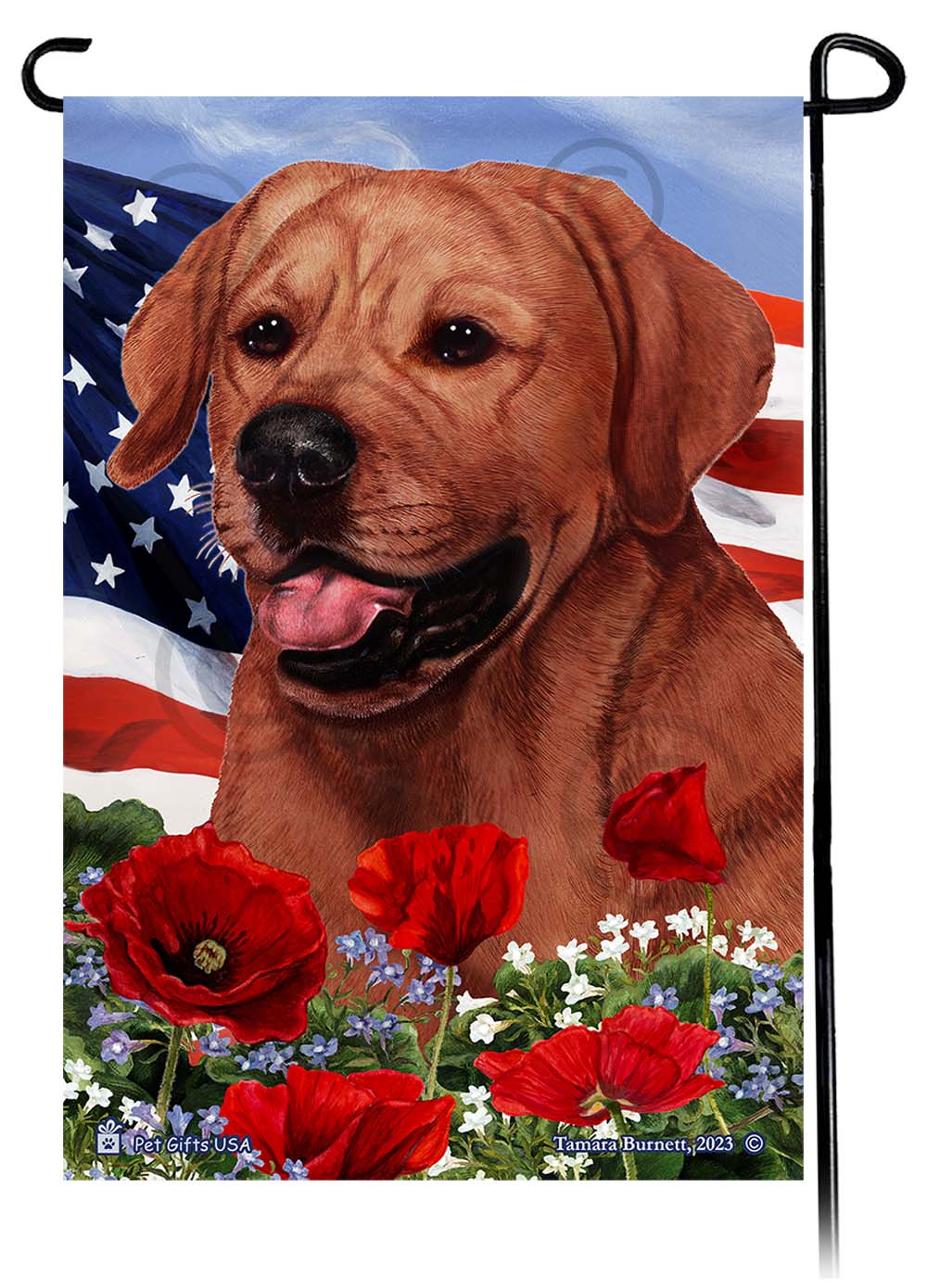 Labrador Retriever English Red - Patriotic Flowers Garden Flag