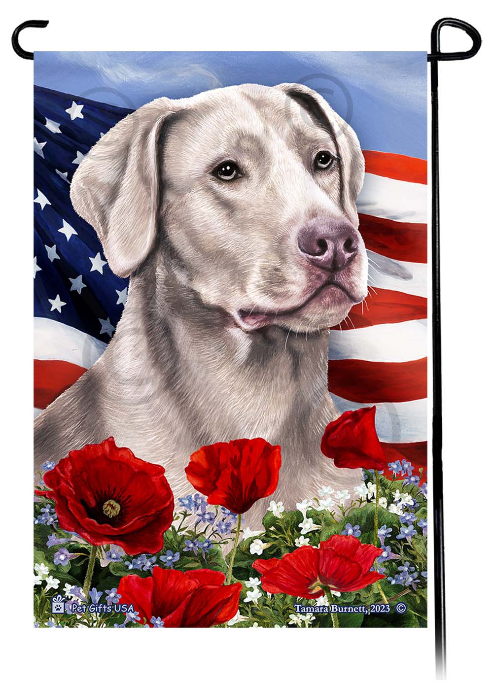 Labrador Retriever American Silver - Patriotic Flowers Garden Flag