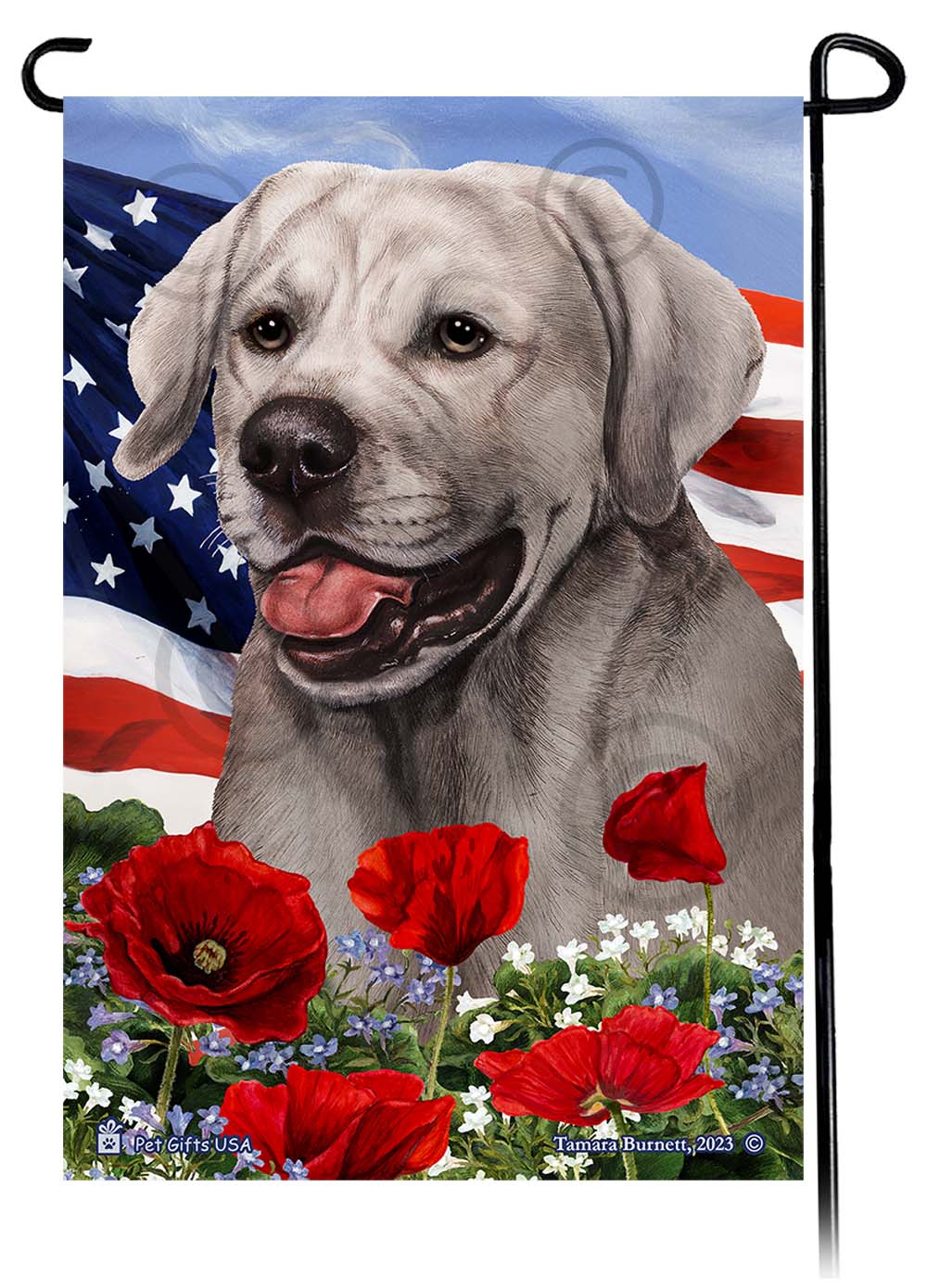 Labrador Retriever English Silver - Patriotic Flowers Garden Flag