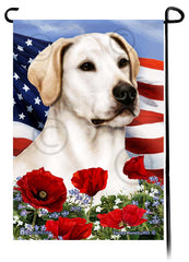 Labrador Retriever American White - Patriotic Flowers Garden Flag