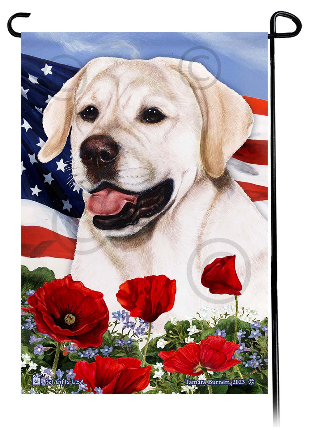 Labrador Retriever English White - Patriotic Flowers Garden Flag
