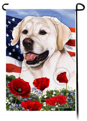Labrador Retriever English White - Patriotic Flowers Garden Flag