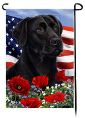 Labrador Retriever American Black - Patriotic Flowers Garden Flag