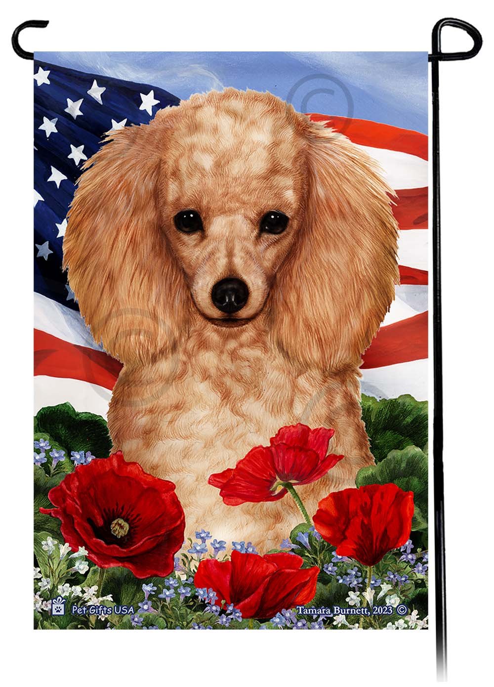 Poodle Apricot - Patriotic Flowers Garden Flag