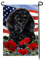 Poodle Black - Patriotic Flowers Garden Flag