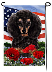 Poodle Black and Tan - Patriotic Flowers Garden Flag