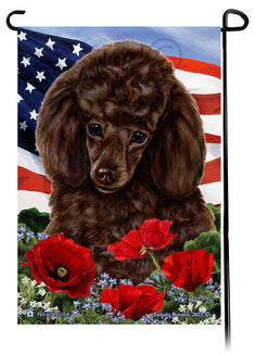 Poodle Chocolate - Patriotic Flowers Garden Flag