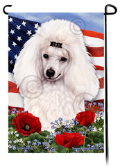 Poodle White Mini - Patriotic Flowers Garden Flag