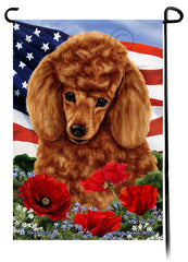 Poodle Red - Patriotic Flowers Garden Flag
