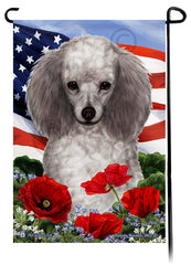 Poodle Silver - Patriotic Flowers Garden Flag