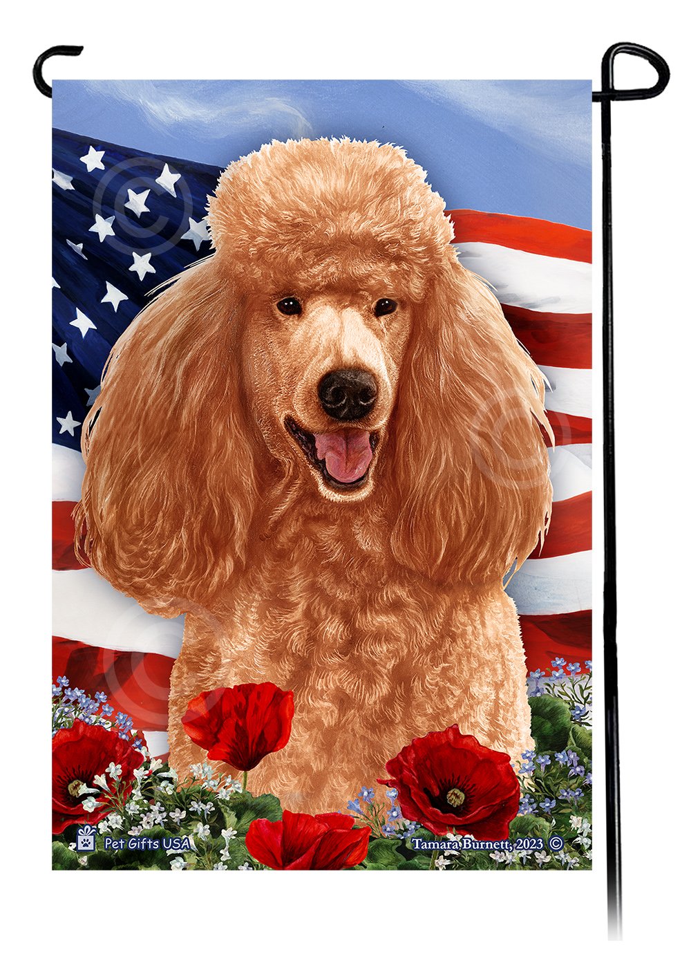 Standard Poodle Apricot - Patriotic Flowers Garden Flag