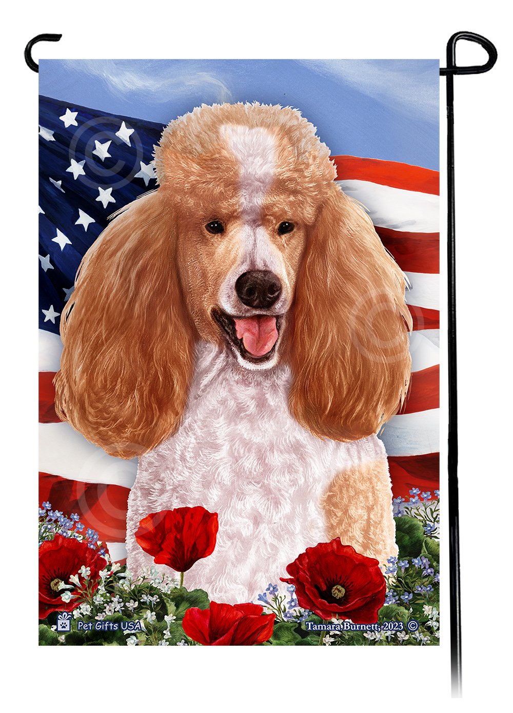 Standard Poodle Apricot and White - Patriotic Flowers Garden Flag