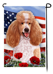 Standard Poodle Apricot and White - Patriotic Flowers Garden Flag