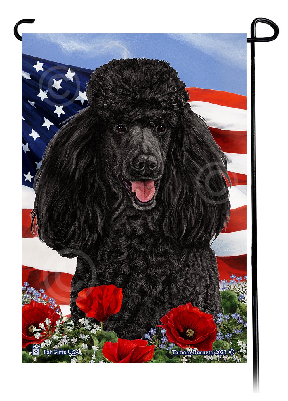 Standard Poodle Black - Patriotic Flowers Garden Flag