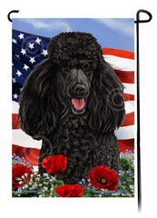 Standard Poodle Black - Patriotic Flowers Garden Flag