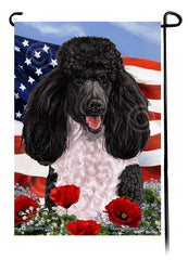 Standard Poodle Black and White Parti - Patriotic Flowers Garden Flag