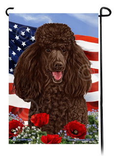 Standard Poodle Chocolate - Patriotic Flowers Garden Flag
