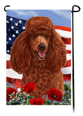 Standard Poodle Red - Patriotic Flowers Garden Flag