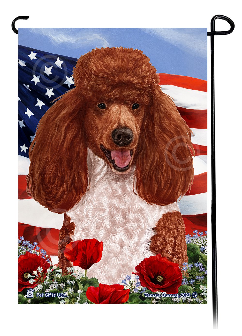 Standard Poodle Red and White - Patriotic Flowers Garden Flag