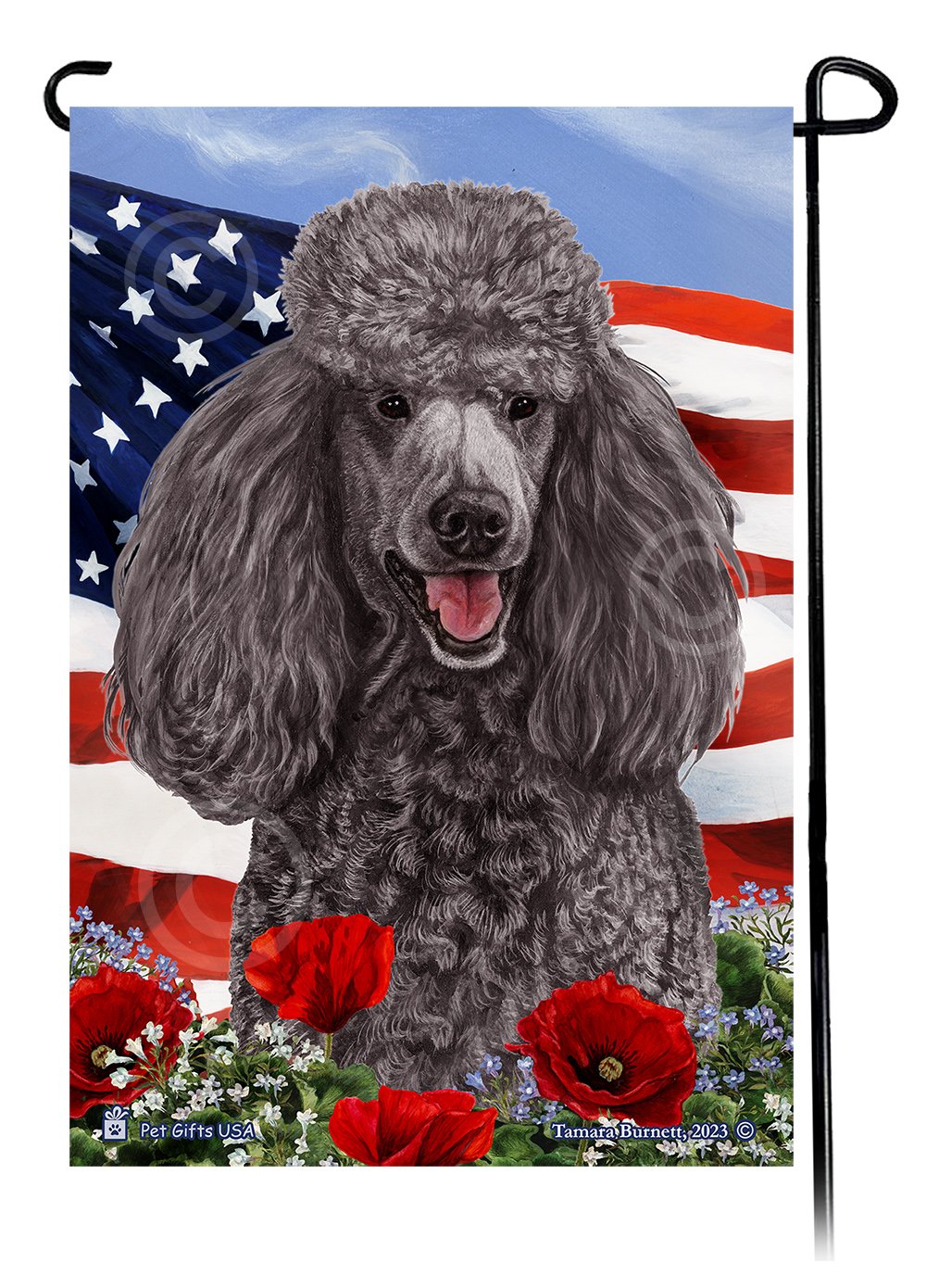 Standard Poodle Silver - Patriotic Flowers Garden Flag