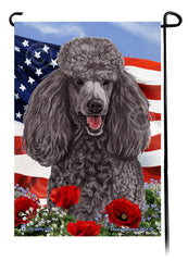 Standard Poodle Silver - Patriotic Flowers Garden Flag