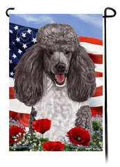 Standard Poodle Silver and White - Patriotic Flowers Garden Flag