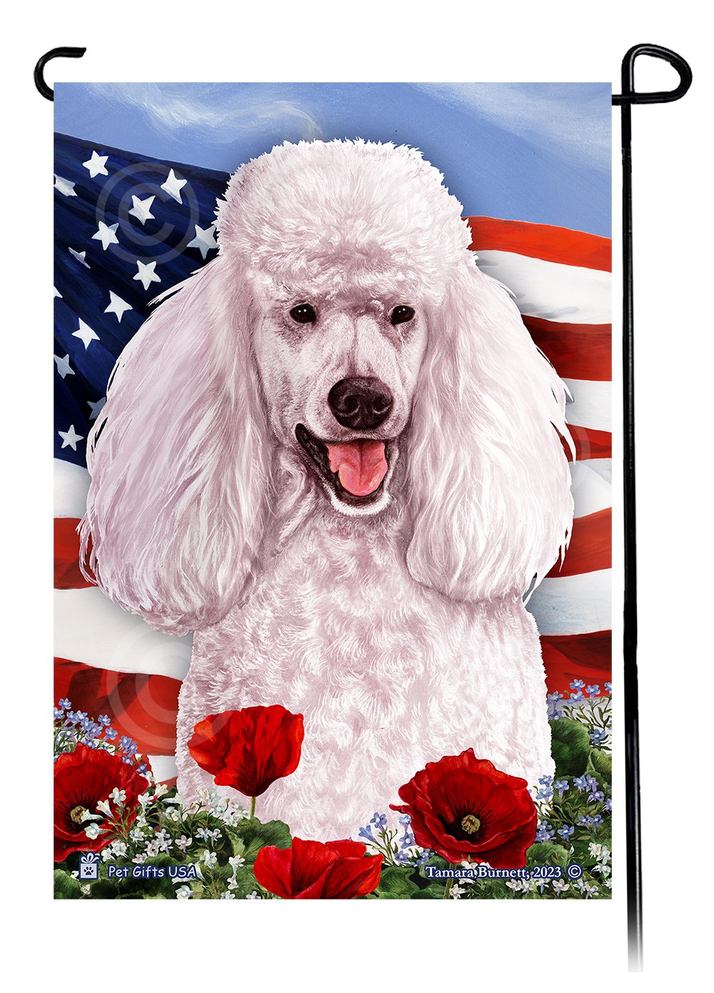 Standard Poodle White - Patriotic Flowers Garden Flag