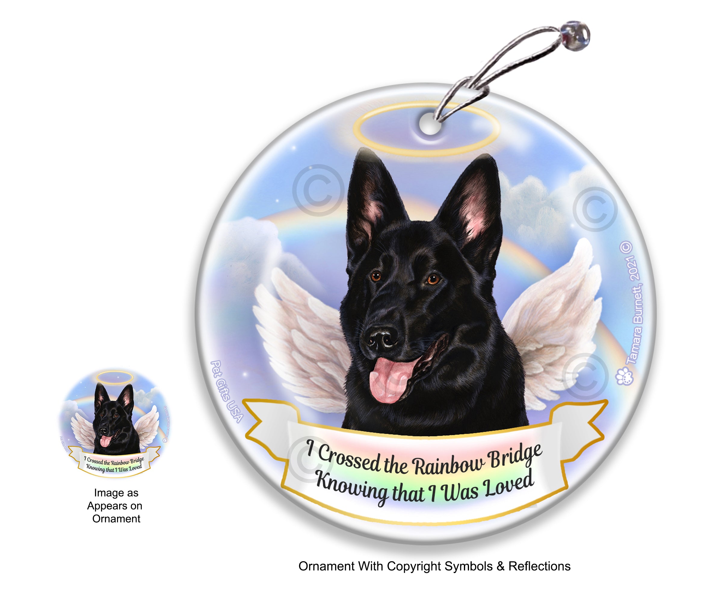 German Shepherd, Blk Rainbow Bridge Memorial Ornament
