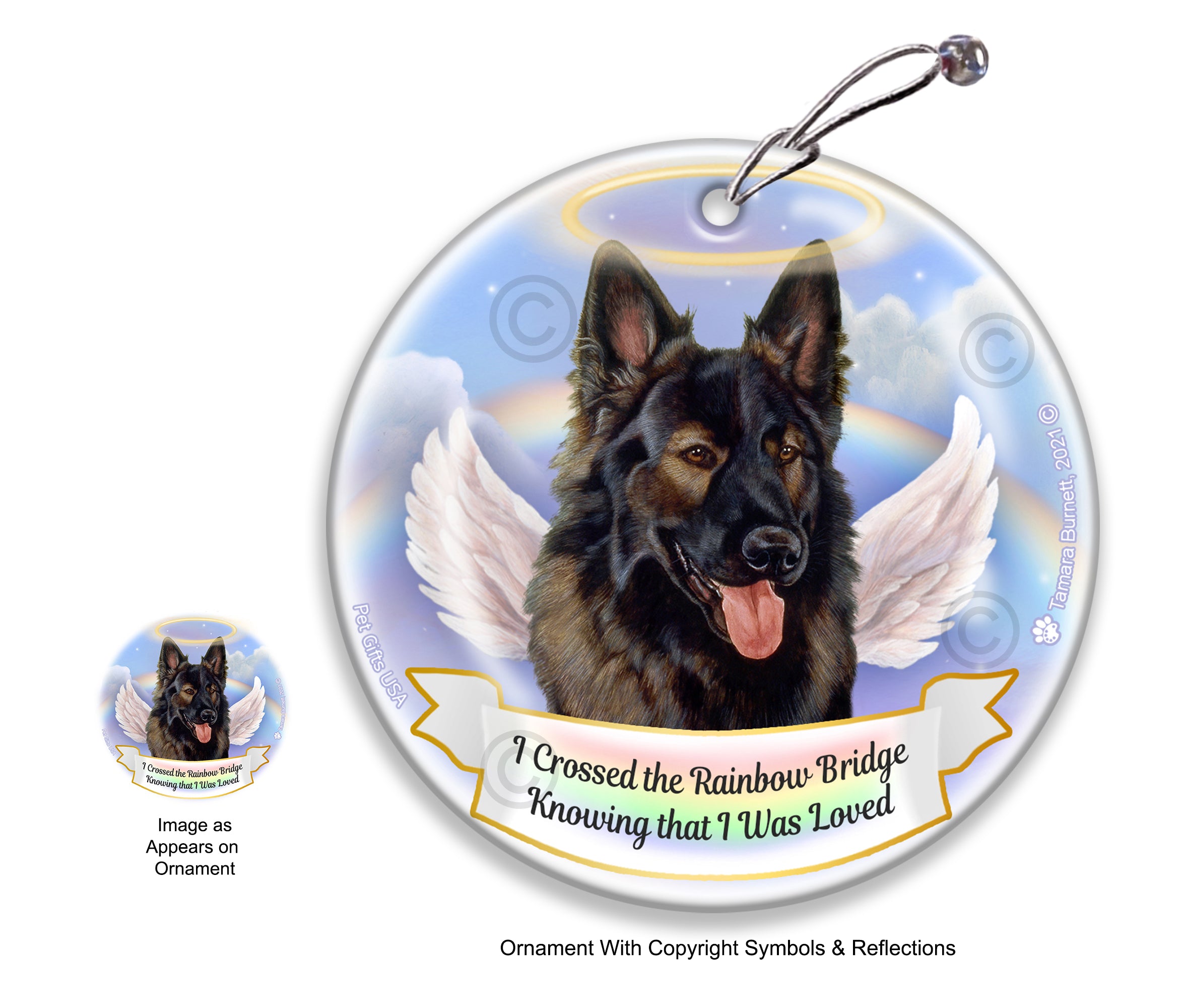 German Shepherd Dark Brown Sable Plush Rainbow Bridge Memorial Ornament