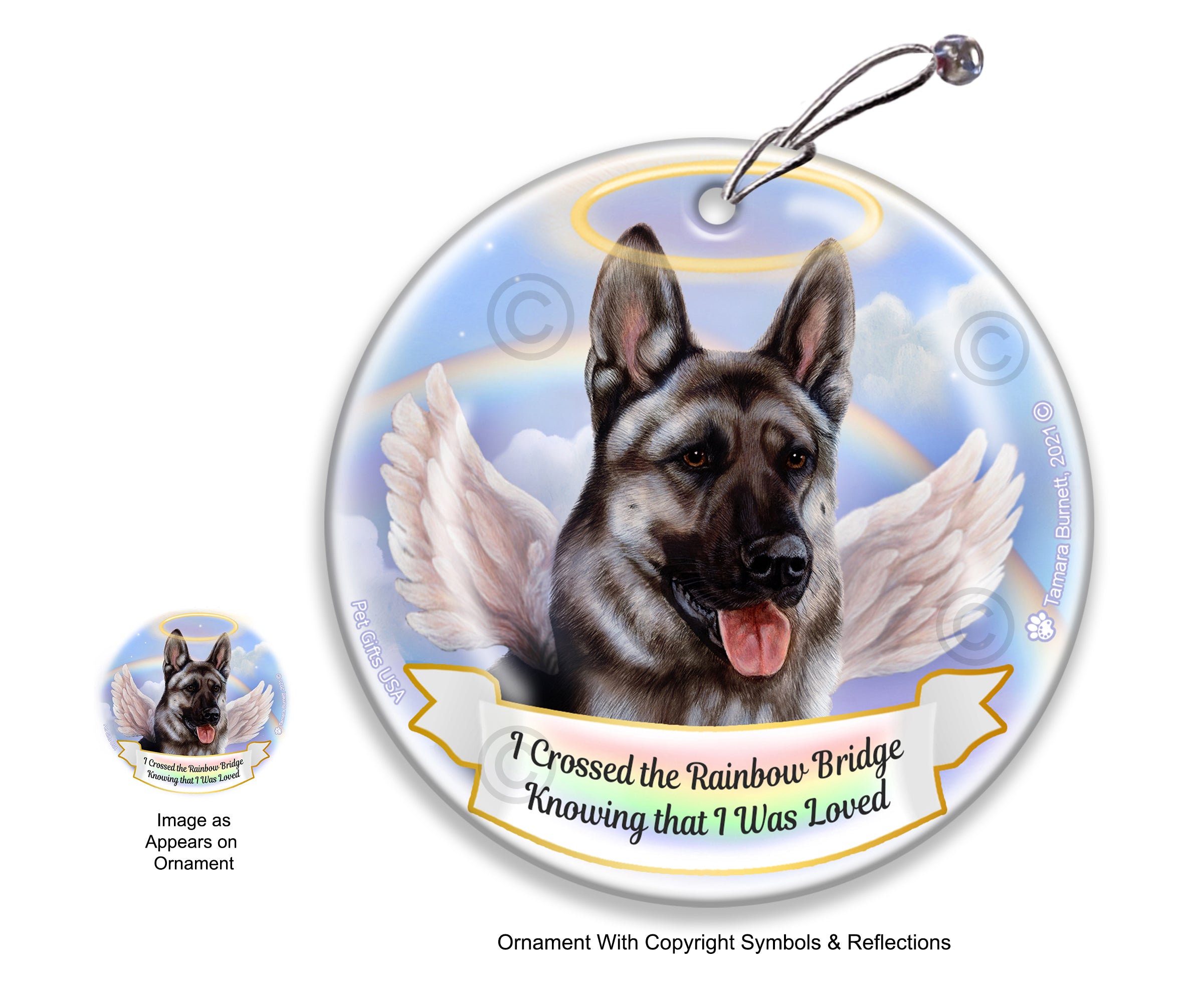 German Shepherd Silver Sable Rainbow Bridge Memorial Ornament