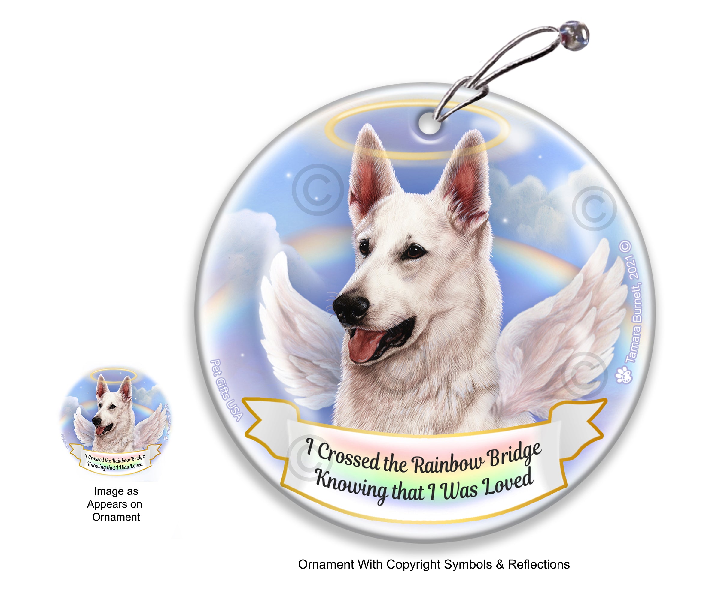 German Shepherd, White Rainbow Bridge Memorial Ornament