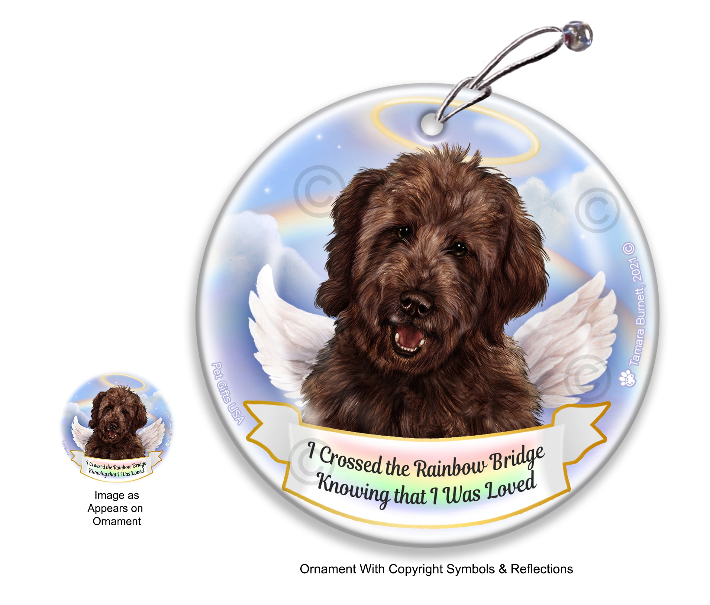 Goldendoodle Chocolate Rainbow Bridge Memorial Ornament