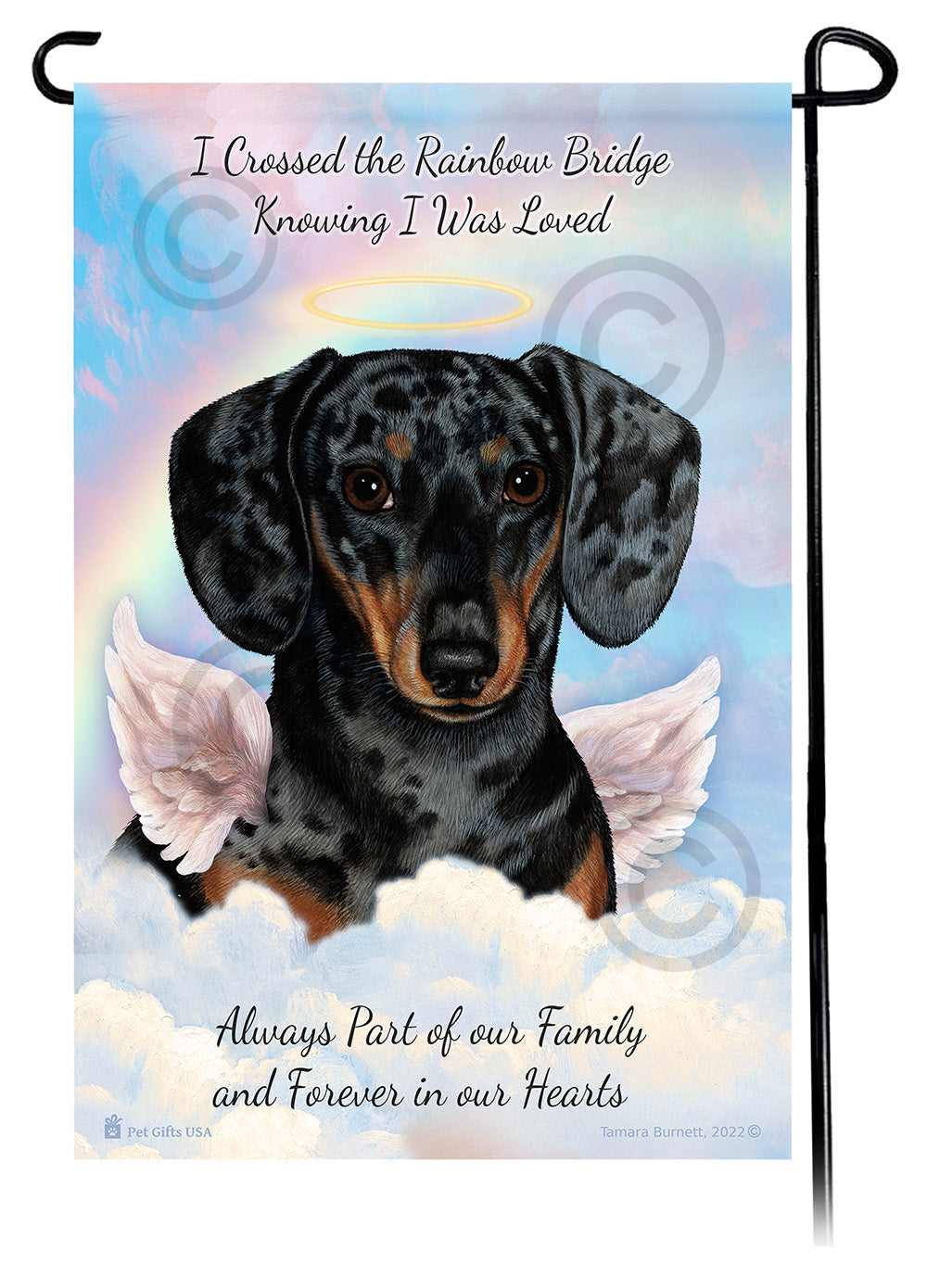Dachshund Short Hair Dapple Dark Black and Tan Memorial Flag
