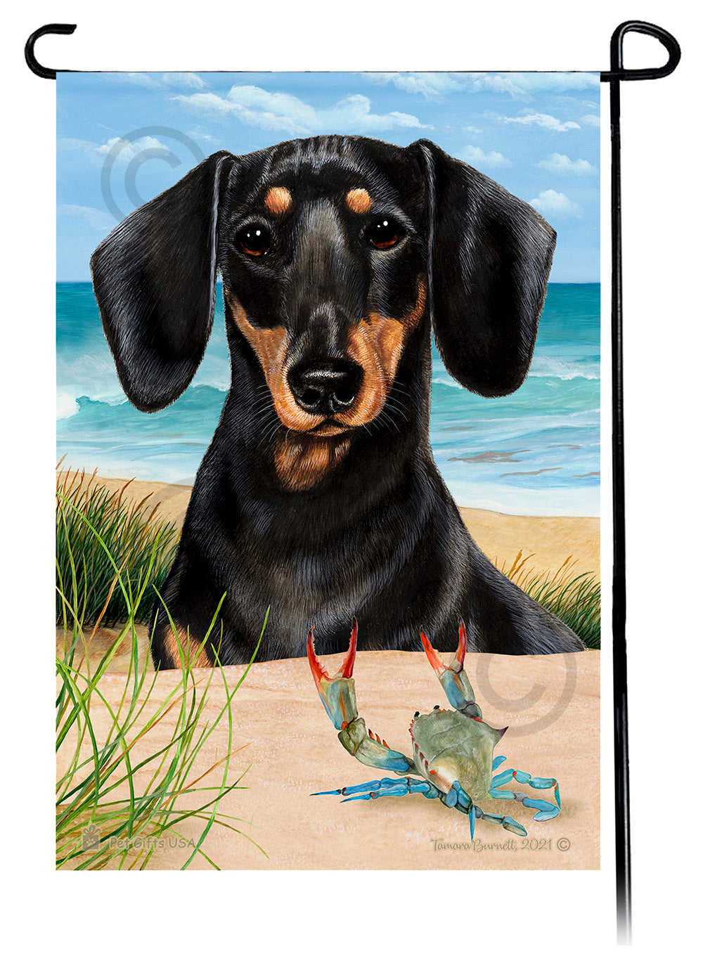 Dachshund Shorthair Black and Tan Summer Beach Garden Flag