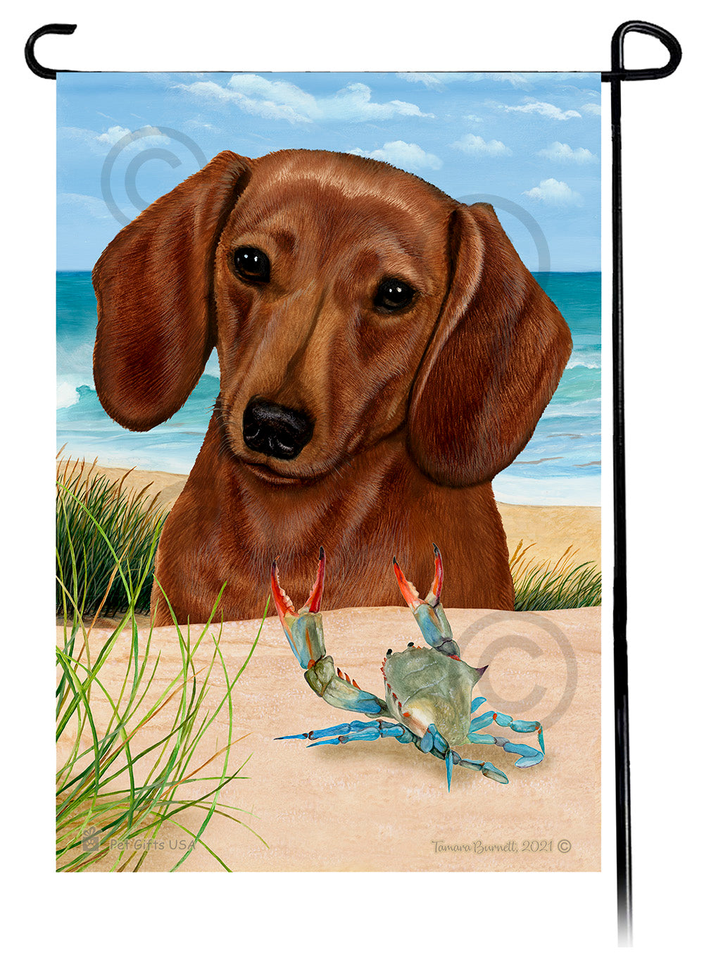 Dachshund Shorthair Red Summer Beach Garden Flag