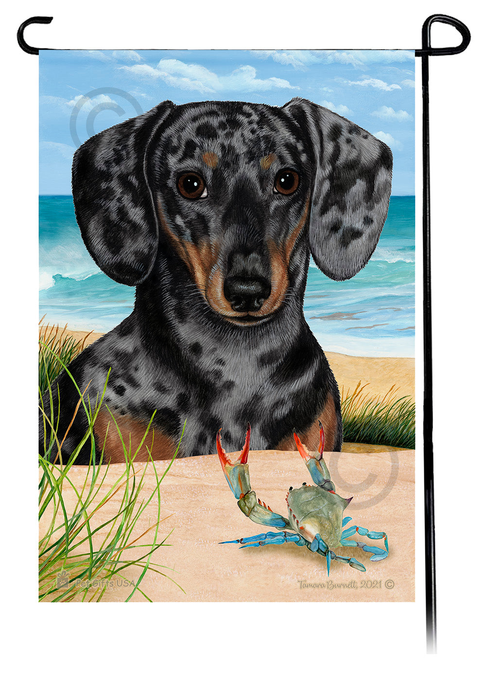Dachshund Shorthair Dapple Light Black and Tan Summer Beach Garden Flag