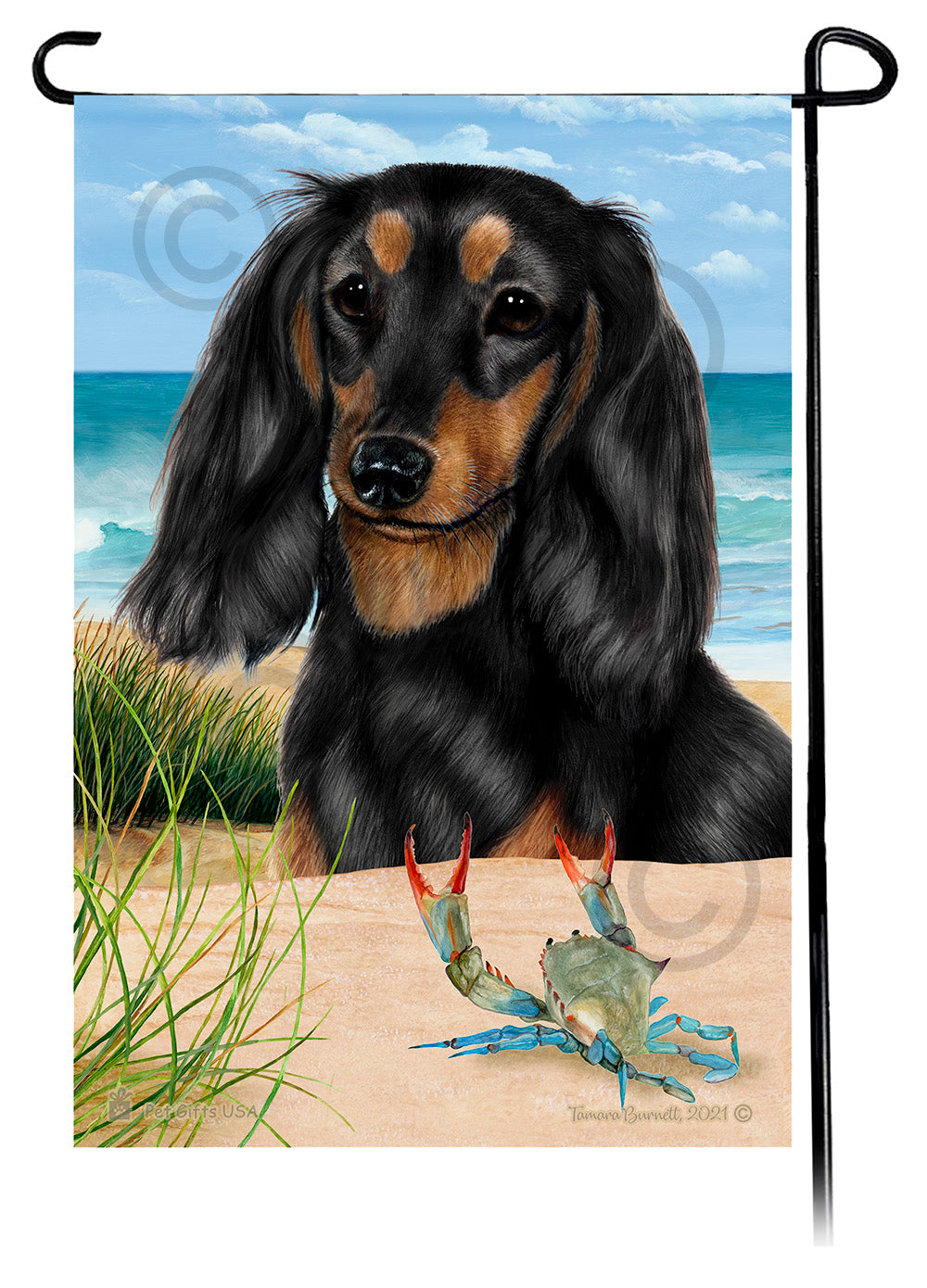 Dachshund Longhair Black and Tan Summer Beach Garden Flag