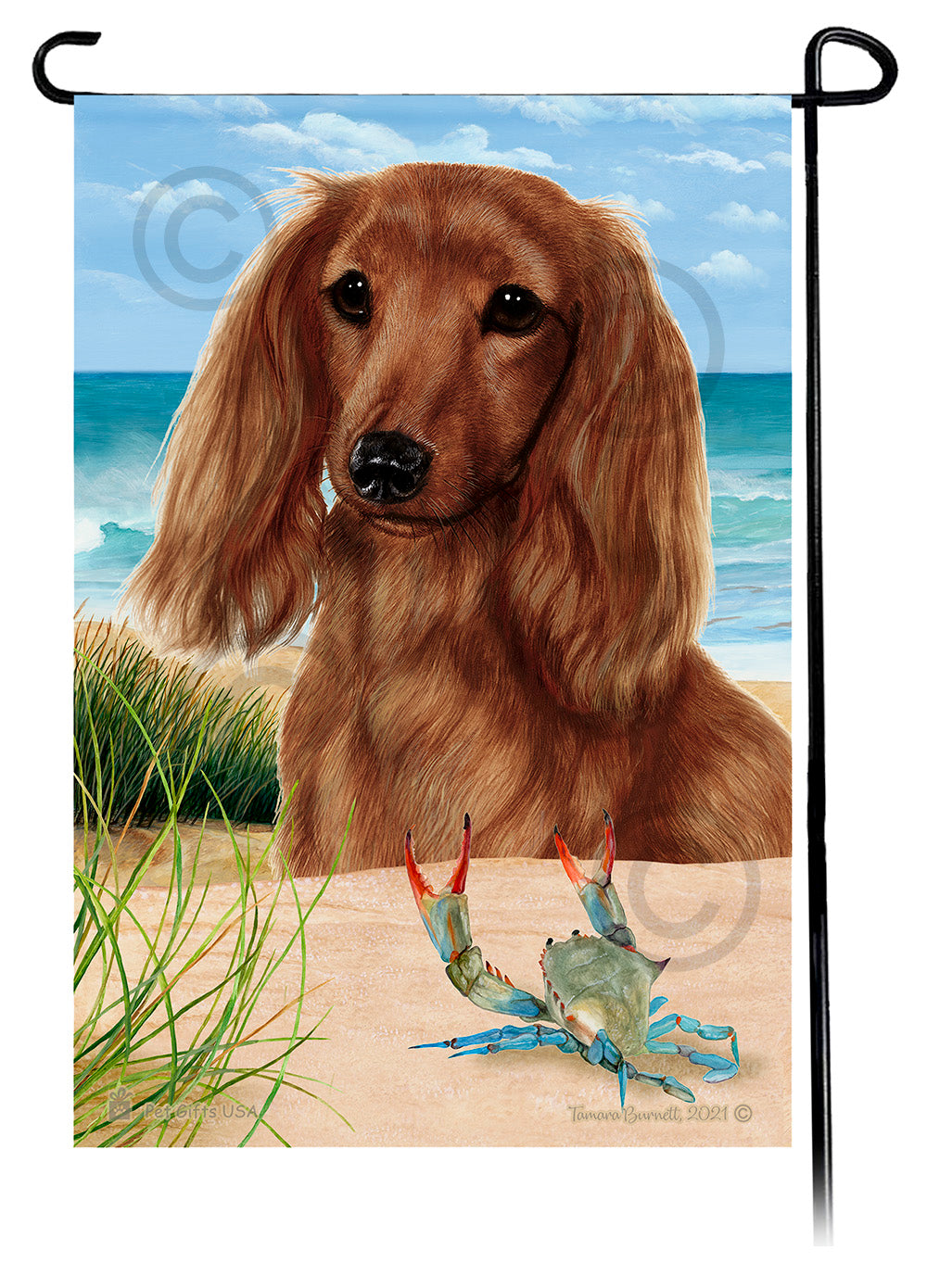 Dachshund Longhair Red Summer Beach Garden Flag