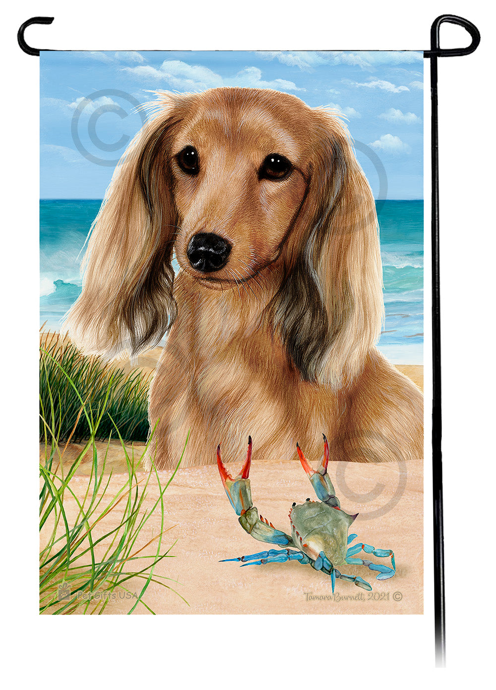 Dachshund Longhair Cream Summer Beach Garden Flag