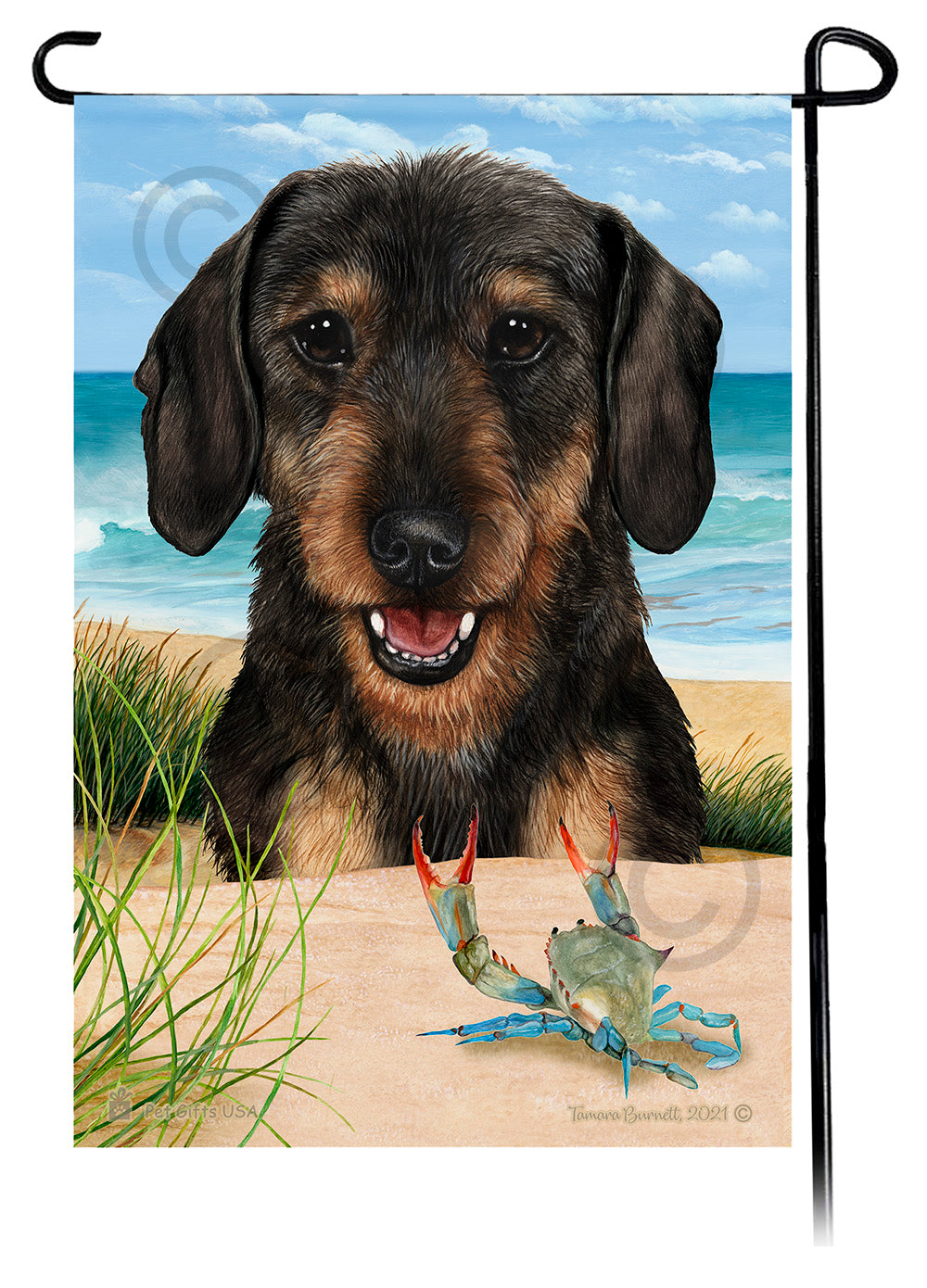 Dachshund WH Black and Tan Summer Beach Garden Flag