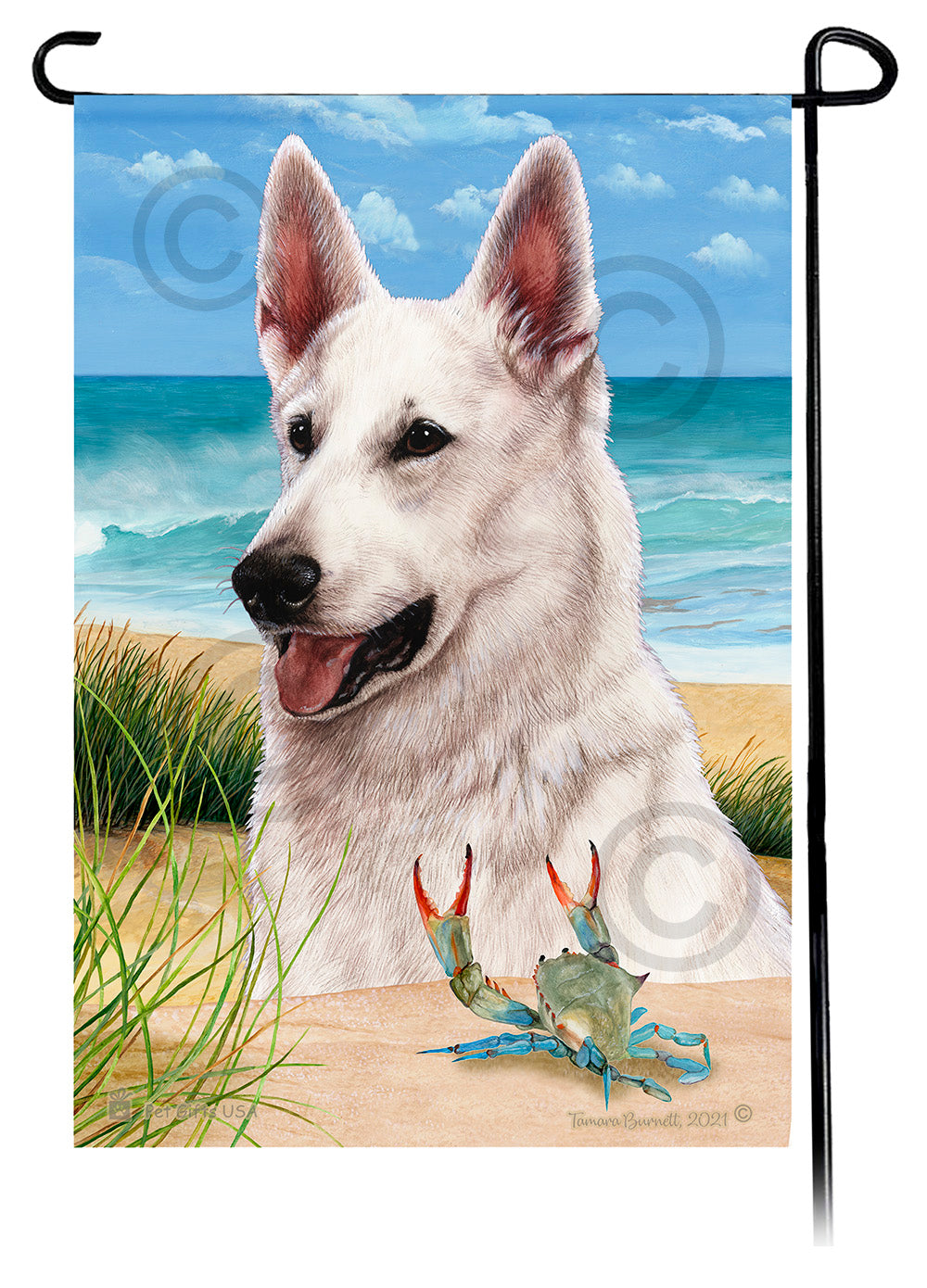 German Shepherd White Summer Beach Garden Flag