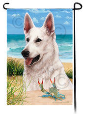 German Shepherd White Summer Beach Garden Flag