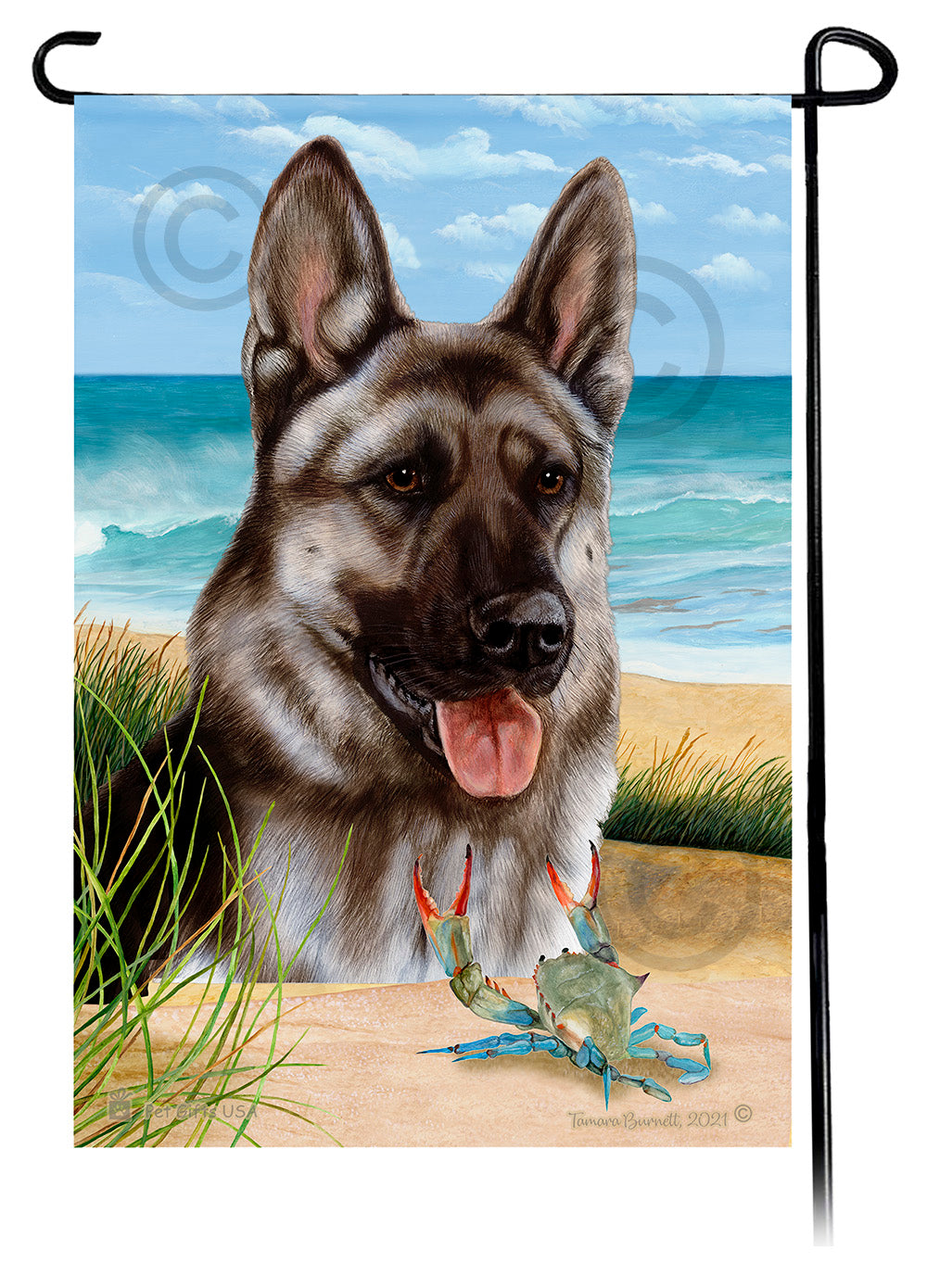 German Shepherd Silver Sable Summer Beach Garden Flag