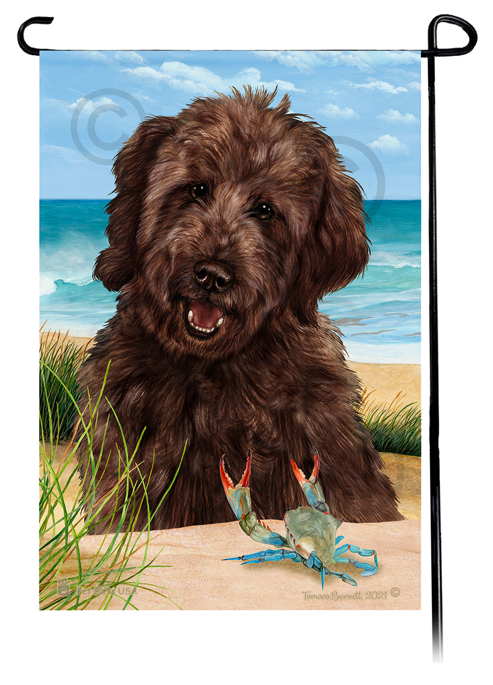 Goldendoodle Chocolate Summer Beach Garden Flag