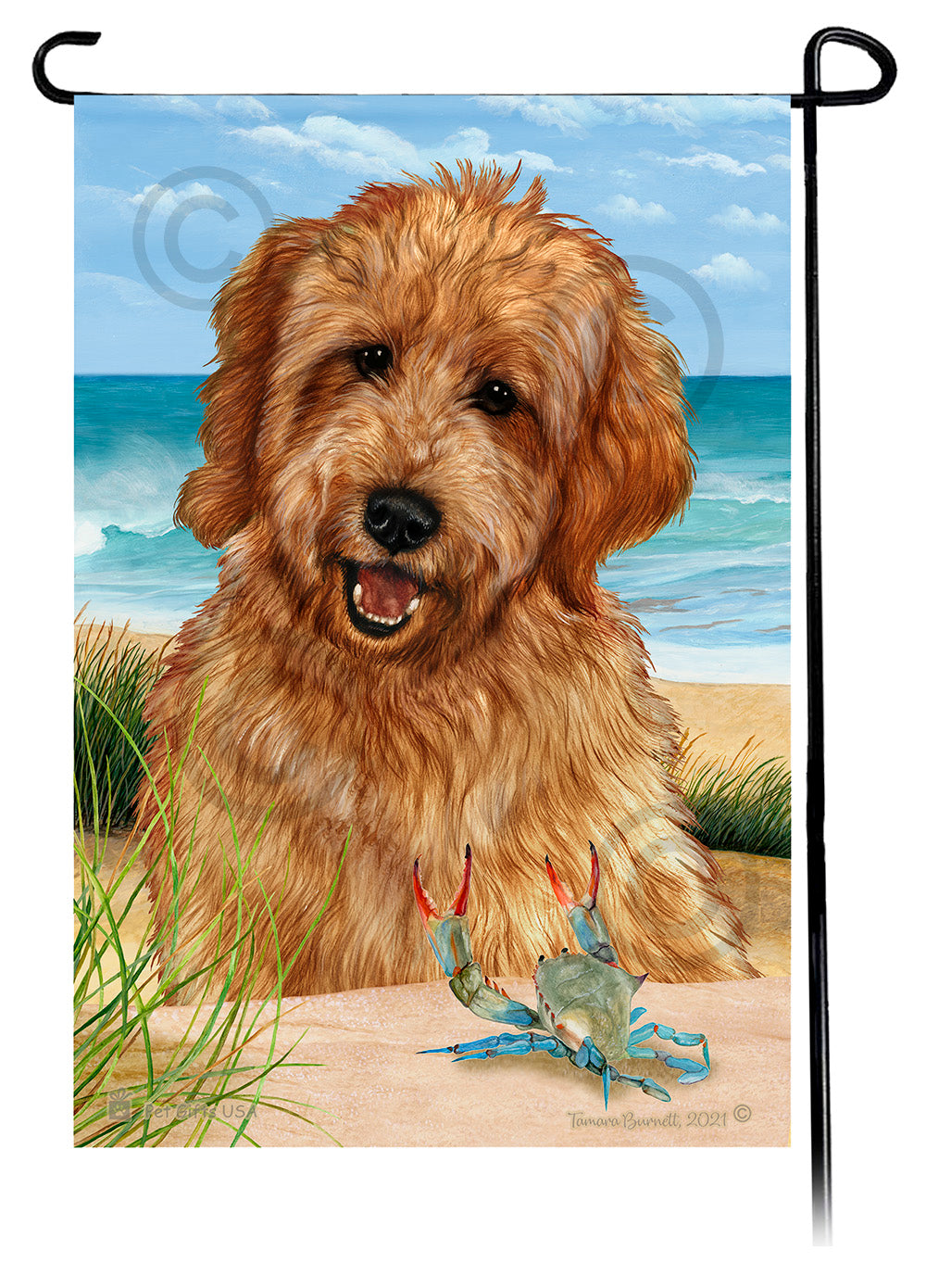 Goldendoodle Red Summer Beach Garden Flag