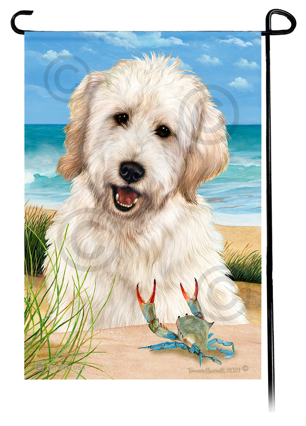 Goldendoodle White Summer Beach Garden Flag