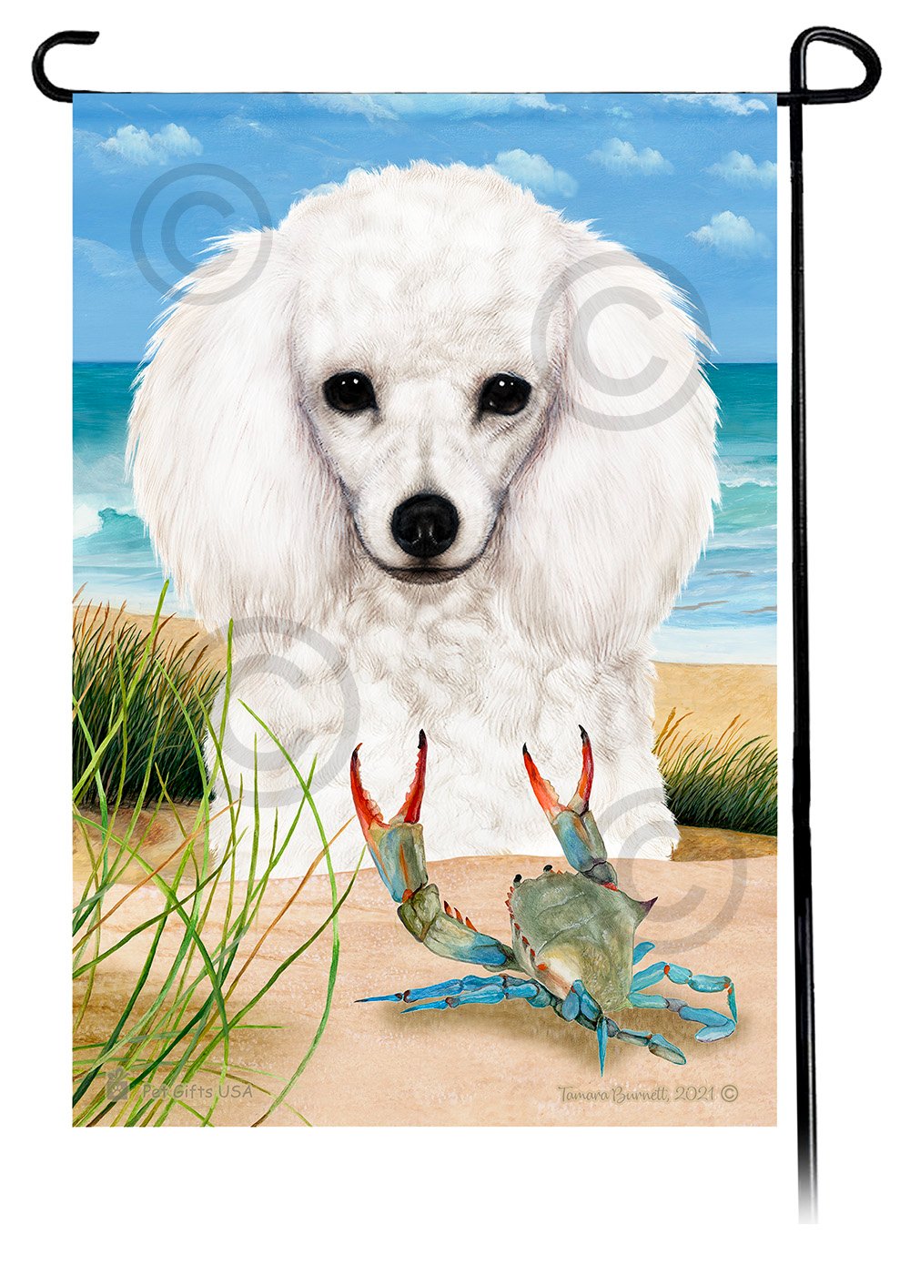 Poodle White Summer Beach Garden Flag